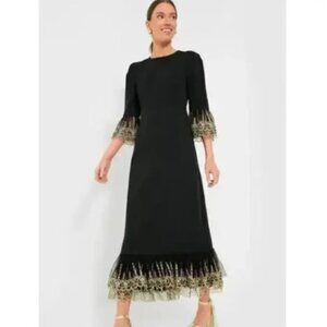 Tuckernuck Pomander Place Black Lillith Dress with Gold Lace Trim - Size Large